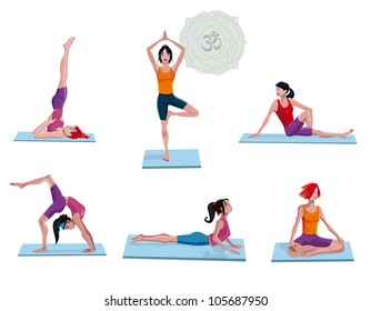 Atractive young  Women practicing yoga. Six differents asanas.