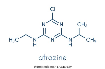 Atrazine broadleaf herbicide molecule. Skeletal formula.