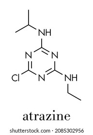 Atrazine broadleaf herbicide molecule. Skeletal formula.