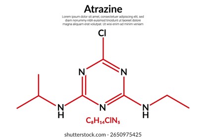 Atrazine, chlorinated herbicide, molecular structure formula, suitable for education or chemistry science content. Vector illustration