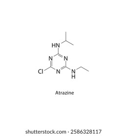 Atrazine skeletal structure.Herbicide compound schematic illustration. Simple diagram, chemical formula.