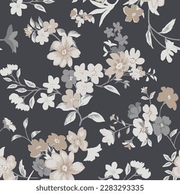 Gray Floral Monochrome Seamless Pattern Flowers Stock Vector (Royalty Free)  1671358336