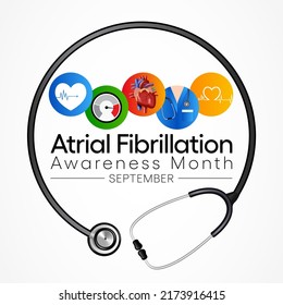 Atrial Fibrillation (AFIB) Awareness Month Is Observed Every Year In September, It Is A Heart Condition That Causes An Irregular And Often Abnormally Fast Heart Rate. Vector Illustration