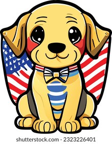 atriotic cute cartoon Labrador Dog 4th Of July