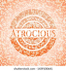 Atrocious orange tile background illustration. Square geometric mosaic seamless pattern with emblem inside.