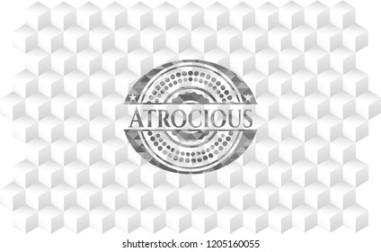 Atrocious realistic grey emblem with cube white background