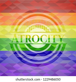 Atrocity emblem on mosaic background with the colors of the LGBT flag
