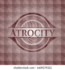 Atrocity red seamless emblem or badge with abstract geometric polygonal pattern background.