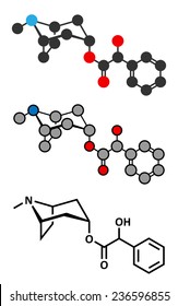 Atropine deadly nightshade (Atropa belladonna) alkaloid molecule. Medicinal drug and poison also found in Jimson weed (Datura stramonium) and mandrake (Mandragora officinarum).