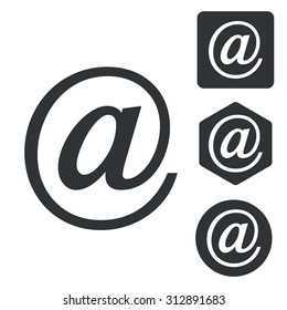 At-sign icon set, monochrome, isolated on white