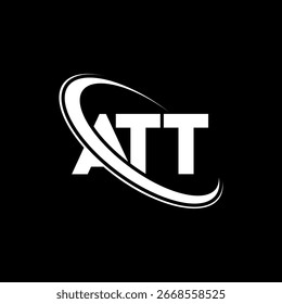 Logo de ATT. Diseño del logotipo de la letra ATT. Logotipo de ATT inicial vinculado con el círculo y el logotipo del monograma en mayúsculas. Tipografía ATT para tecnología, negocio y marca inmobiliaria.