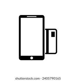 ATTACH THE CARD TO THE MOBILE PHONE VECTOR ICON ILLUSTRATION