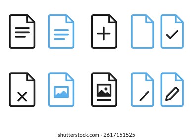Attach a collection of document icons in black and blue hues