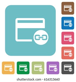 Attach credit card to account white flat icons on color rounded square backgrounds