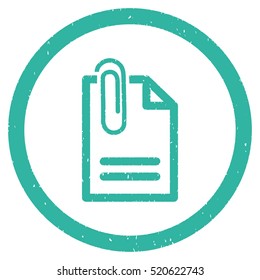 Attach Document grainy textured icon inside circle for overlay watermark stamps. Flat symbol with unclean texture.