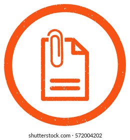 Attach Document grainy textured icon inside circle for overlay watermark stamps. Flat symbol with unclean texture.