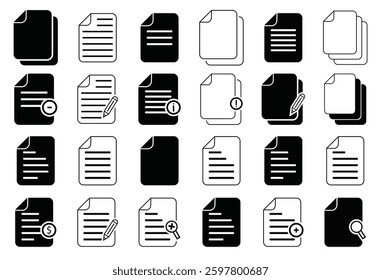 Attach document icon vector icons set in black and blue format 