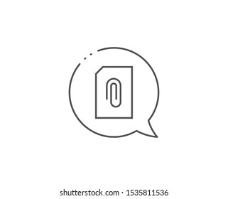 Attach Document line icon. Chat bubble design. Information File sign. Paper page concept symbol. Upload data. Outline concept. Thin line attachment icon. Vector