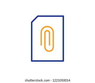 Attach Document line icon. Information File sign. Paper page concept symbol. Upload data. Colorful outline concept. Blue and orange thin line color icon. Attachment Vector