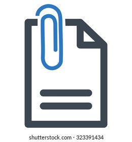 Attach Document vector icon. Style is bicolor flat symbol, smooth blue colors, rounded angles, white background.
