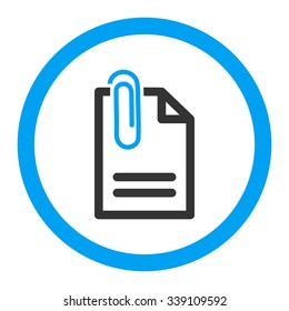 Attach Document vector icon. Style is bicolor flat rounded symbol, blue and gray colors, rounded angles, white background.