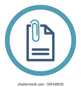 Attach Document vector icon. Style is bicolor flat rounded symbol, cyan and blue colors, rounded angles, white background.