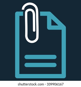 Attach Document vector icon. Style is bicolor flat symbol, blue and white colors, rounded angles, dark blue background.