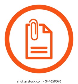 Attach Document vector icon. Style is flat rounded symbol, orange color, rounded angles, white background.