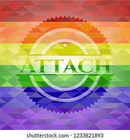 Attach emblem on mosaic background with the colors of the LGBT flag