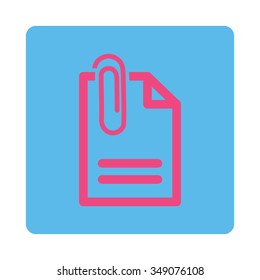Attach File vector icon. Style is flat rounded square button, pink and blue colors, white background.