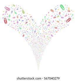 Attach fireworks stream. Vector illustration style is flat bright multicolored iconic symbols on a white background. Object double fountain combined from random design elements.