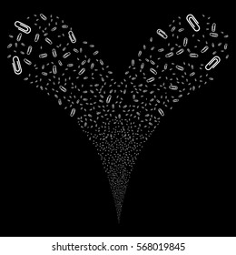 Attach fireworks stream. Vector illustration style is flat white iconic symbols on a black background. Object double fountain done from random pictograms.
