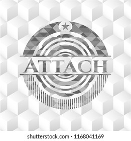 Attach grey emblem. Retro with geometric cube white background