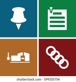 attach icons set. Set of 4 attach filled icons such as vice clamp, paper pin, chain