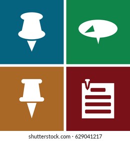 Attach icons set. set of 4 attach filled icons such as pin