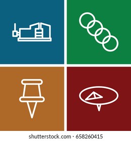 Attach icons set. set of 4 attach outline icons such as vice clamp, pin