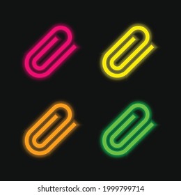 Attach Interface Symbol Of Rotated Paperclip four color glowing neon vector icon