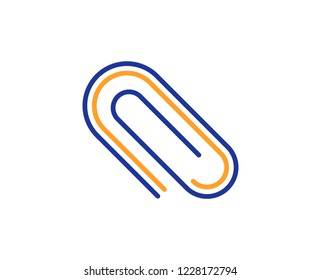 Attach line icon. Attachment paper clip sign. Office stationery object symbol. Colorful outline concept. Blue and orange thin line color icon. Paper clip Vector