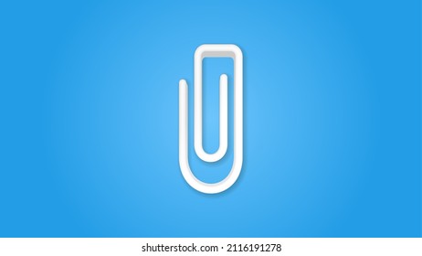 attach, paper clip 3d realistic line icon. Vector top view illustration. color pictogram isolated on blue background