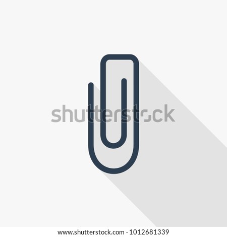 attach, paper clip thin line flat color icon. Linear vector illustration. Pictogram isolated on white background. Colorful long shadow design.