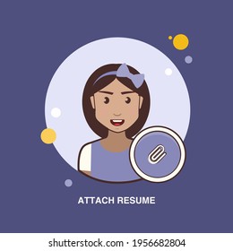 Attach resume with young girl sending resume for job flat concept design