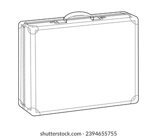 Colocar la bolsa de la silueta del maletín de la maleta. Ilustración técnica de accesorios de moda. Vista frontal del vector 3-4 para hombres, mujeres, estilo unisex, bolso plano de simulación CAD esquema aislado