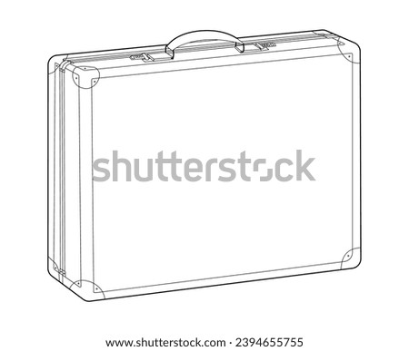 Attache Case briefcase silhouette bag. Fashion accessory technical illustration. Vector satchel front 3-4 view for Men, women, unisex style, flat handbag CAD mockup sketch outline isolated