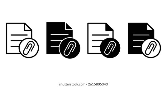 Attached Document Icons Black and White Paperclip File Symbols Vector Design