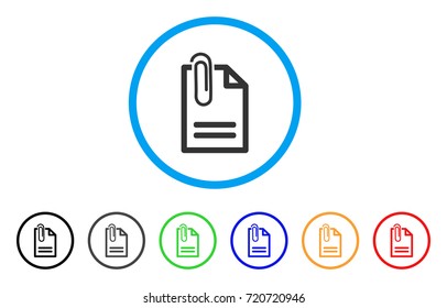 Attached Document rounded icon. Style is a flat attached document gray symbol inside light blue circle with black, gray, green, blue, red, orange variants.