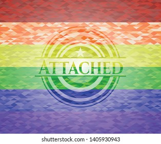 Attached emblem on mosaic background with the colors of the LGBT flag