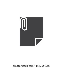 Attached file vector icon. filled flat sign for mobile concept and web design. Note paper with paper clip simple solid icon. Document symbol, logo illustration. Pixel perfect vector graphics