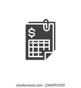 Attached financial file vector icon. filled flat sign for mobile concept and web design. Financial report glyph icon. Symbol, logo illustration. Vector graphics