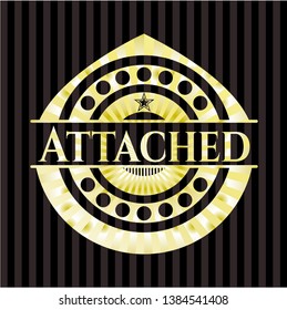 Attached golden badge or emblem. Vector Illustration. Detailed.