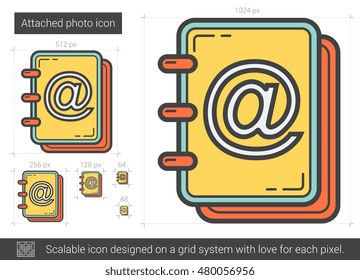 Angehängtes Foto, Vektorsymbol einzeln auf weißem Hintergrund. Angehängtes Foto-Line-Symbol für Infografik, Website oder App. Skalierbares Symbol, das auf einem Gittersystem entworfen wurde.